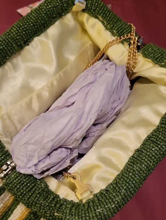 Handcrafted In India Beaded Lemon Clutch in Yellow, Green & White Rt Eh - Picture 3 of 4